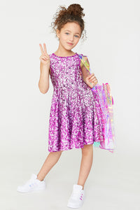 Girls Skater Dress in Pink Confetti Stars