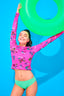 Girls Rashguard in Pink Neon Butterflies