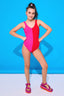 Girls Colorblock One Piece Swimsuit in Terez Pink and Hot Red