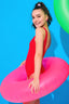 Girls Colorblock One Piece Swimsuit in Terez Pink and Hot Red