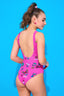 Girls U Back One Piece Swimsuit in Pink Neon Butterflies