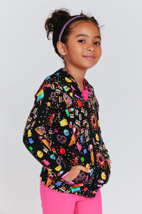Girls Oversized Zip Hoodie in Candy Spill on Black