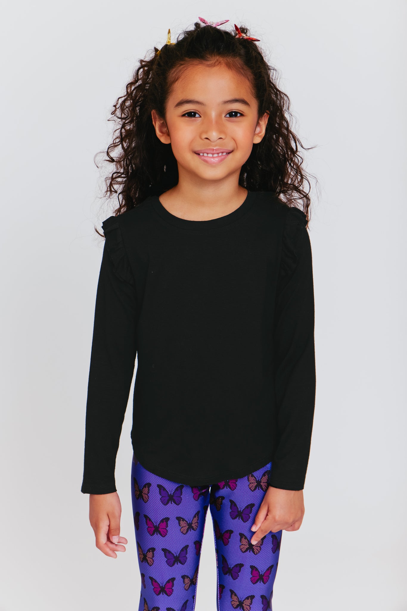 George Toddler Girl Long Sleeve Ruffle Shoulder Top & Printed Leggings, 2pc  outfit set 
