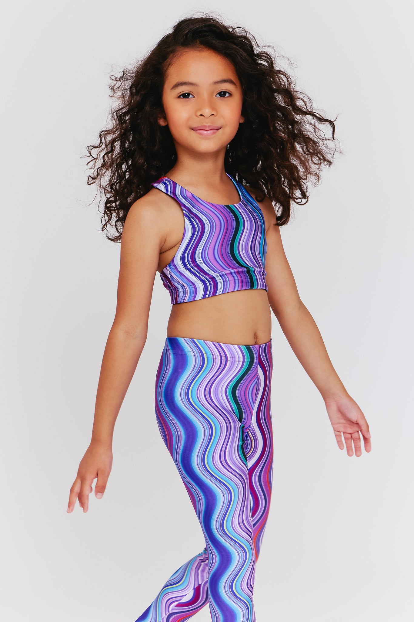 Kids Sports Bra in Purple Swirl Stripe –
