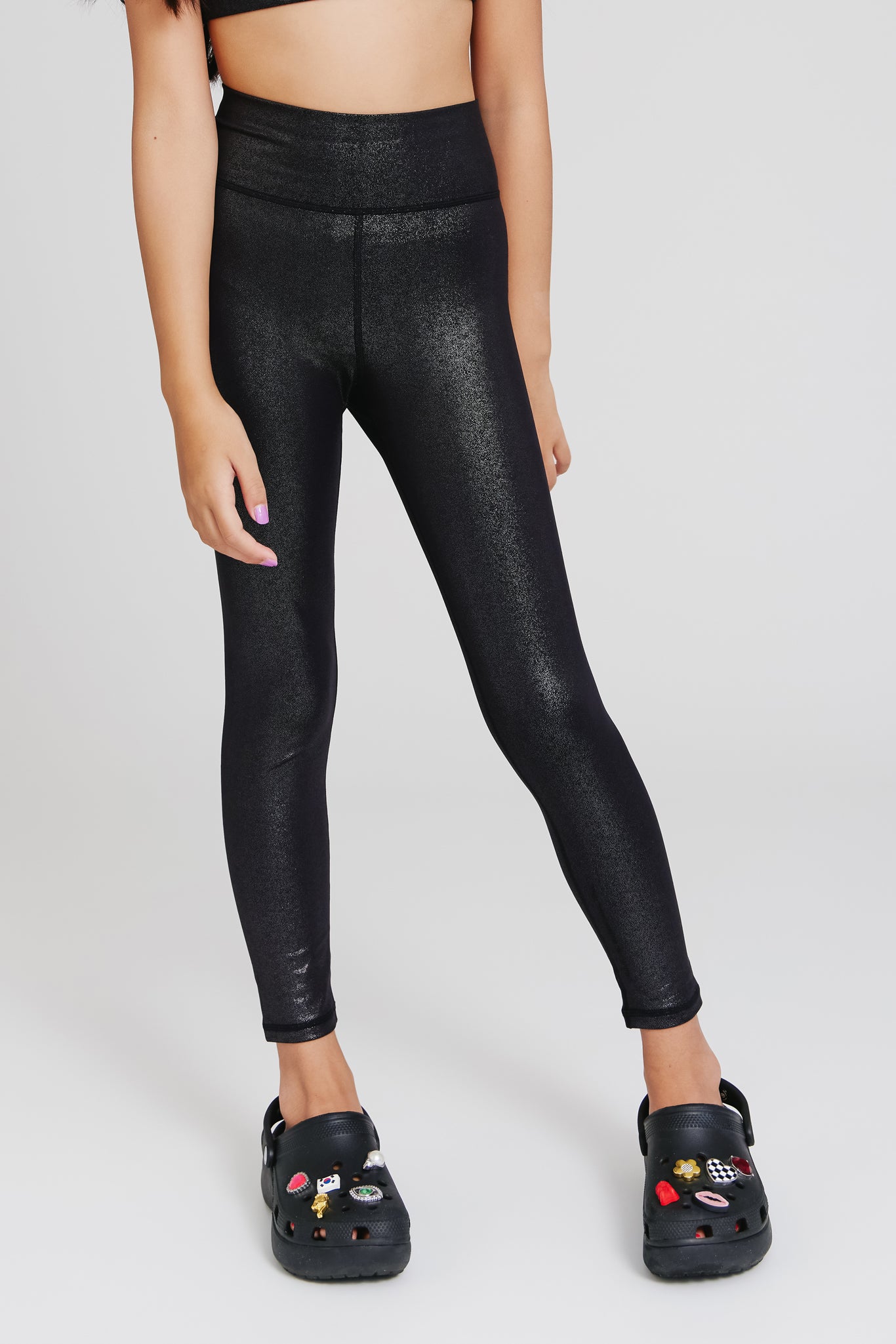 Terez Hi-Shine Leggings in Black and White Glitter Black and White Glitter / L