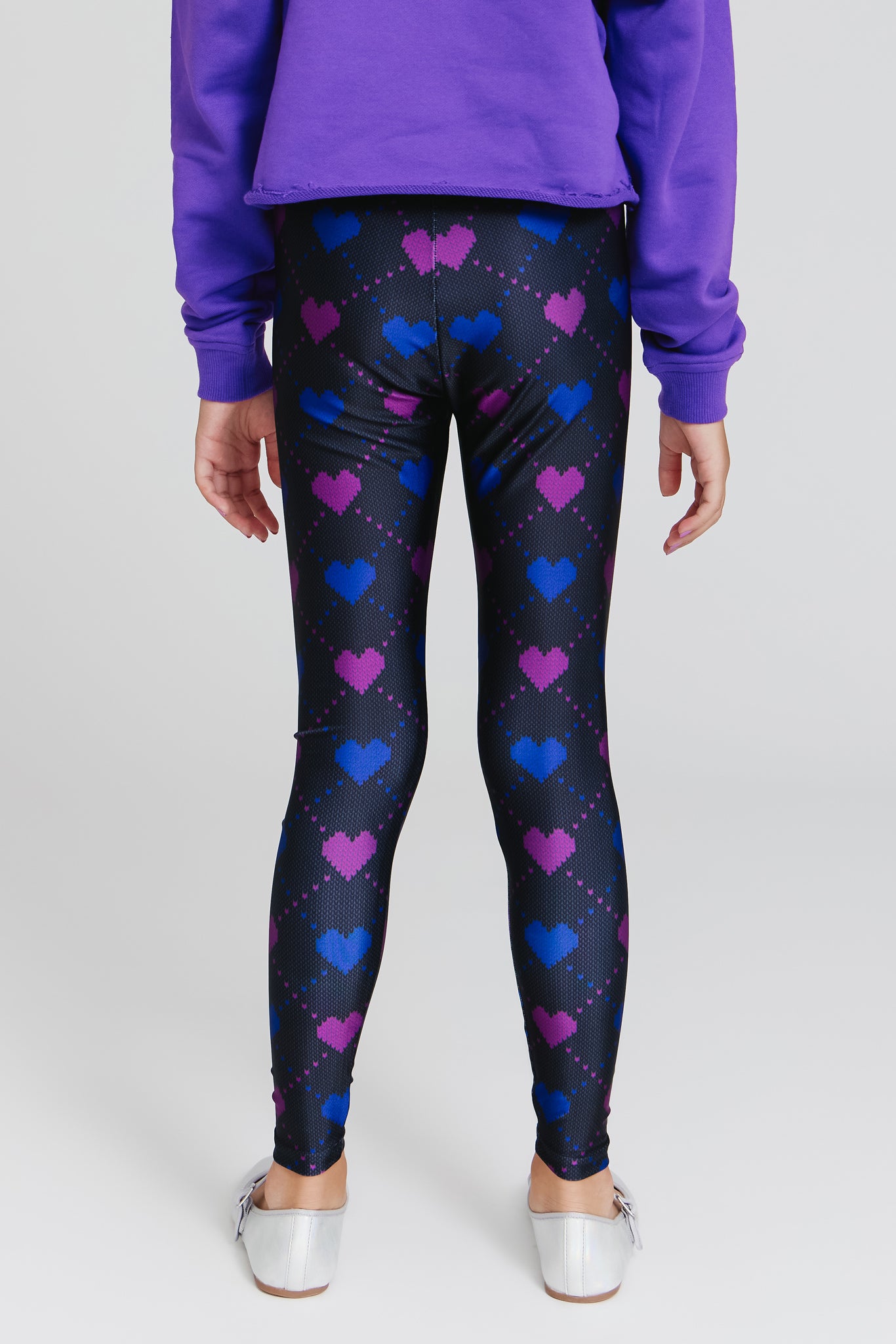 Girls Hi-Shine Leggings in Fair Isle Black Hearts –