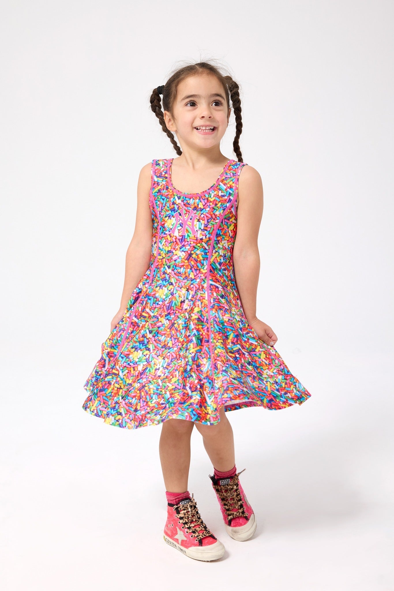 Girls Toddler Terez Pink New York Yankees Hi-Shine Skater Dress Size: 4T Girls Toddler Terez Pink New York Yankees Hi-Shine Skater Dress Size: 4T