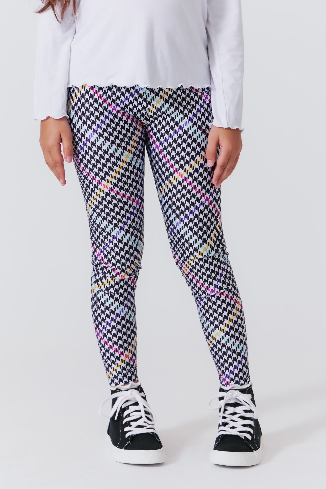 Terez Girls Hi Shine Leggings in Rainbow Stripe Houndstooth Rainbow Stripe Houndstooth 5