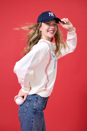 Yankees Multi Logo Baseball Stitch Crew in Sugar Swizzle Tonal