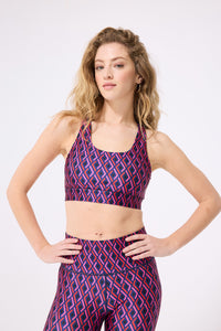 Hi-Shine Sports Bra in Navy Pink Geo