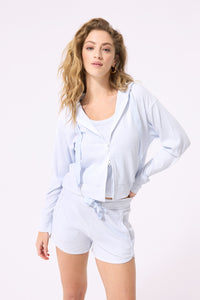 Rib Crop Hoodie in Ice Blue