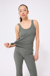 Rib Skinny Strap Tank in Moss
