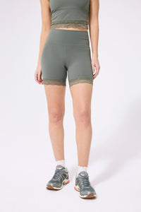 TLC Lace Trim Booty Short in Moss