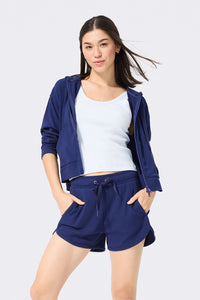 Rib Crop Hoodie in Navy