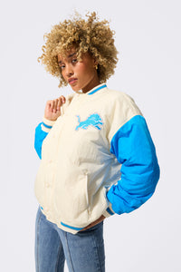 Lions Bomber Jacket in Sugar Swizzle and Blue