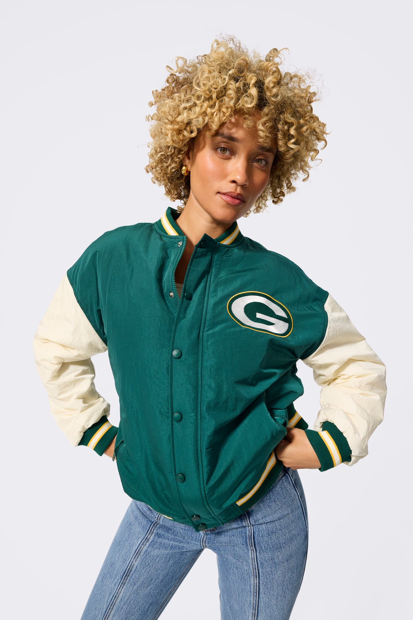 Green Bay Packers Bomber Jacket in Green and Sugar Swizzle – Terez.com