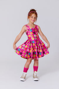 Girls Skater Dress in Donuts on Pink
