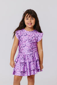 Girls Hi-Shine Ruffle Crop Top in Purple Bows