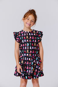 Girls Hi-Shine Ruffle Crop Top in Cowgirl Boots on Black