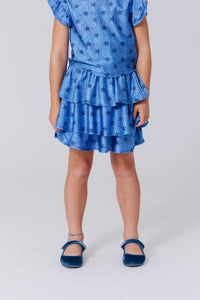Girls Hi-Shine Tiered Skirt in Star Denim