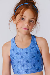 Girls Hi-Shine Sports Bra in Star Denim