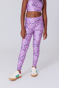 Girls Hi-Shine Leggings in Purple Bows