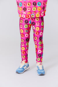 Girls Hi-Shine Leggings in Donuts on Pink