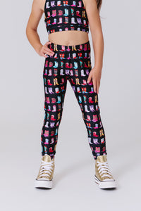 Girls Hi-Shine Leggings in Cowgirl Boots on Black