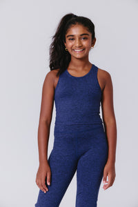 Girls TLC Crop Top in Heathered Navy