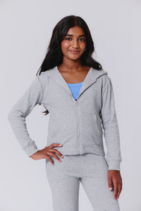 Girls Rib Hoodie in Collegiate Gray