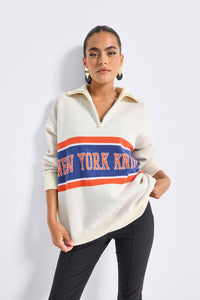 Knicks Team Stripe Quarter Zip Sweater
