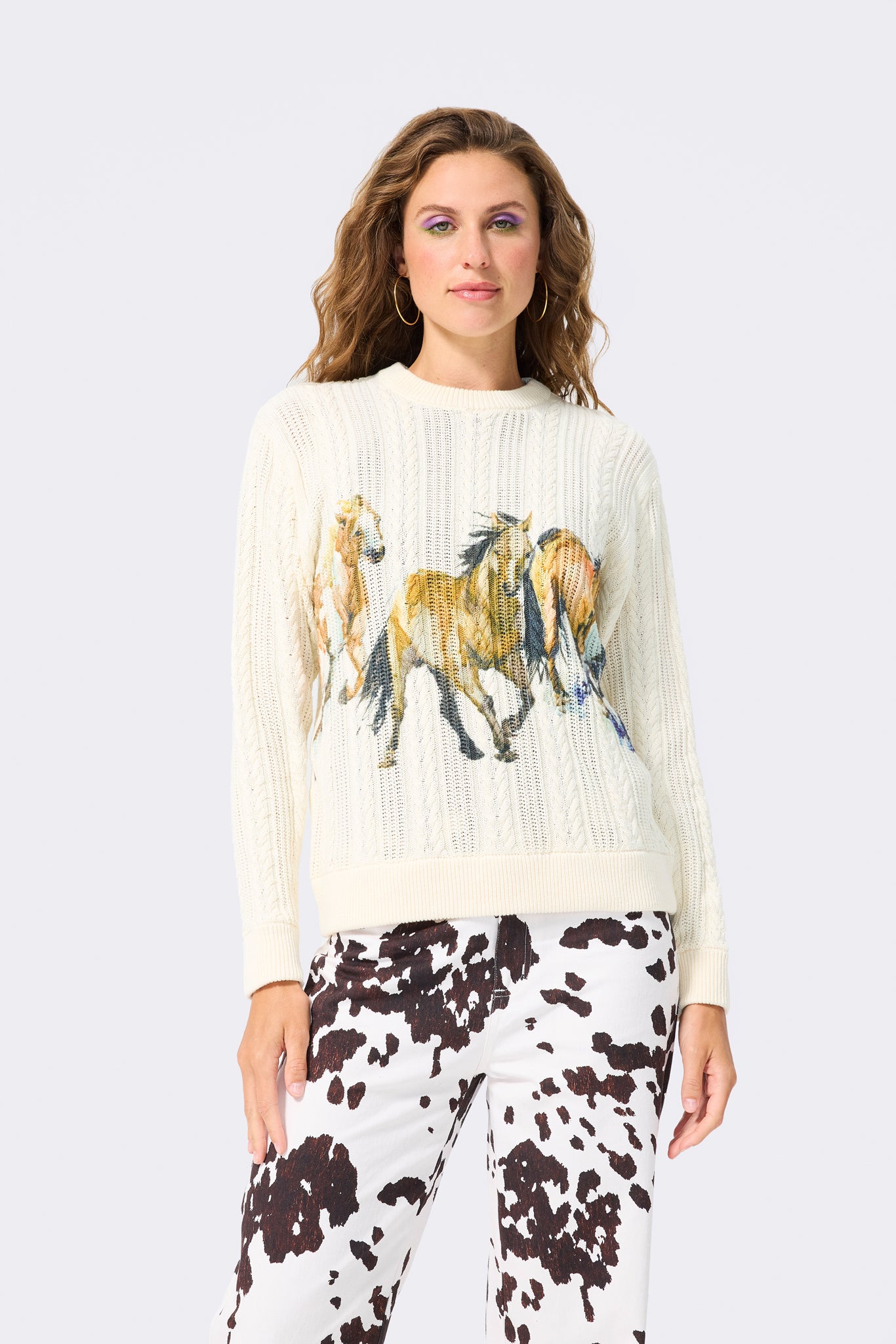 Printed Cable Knit Sweater with Running Horses – Terez.com