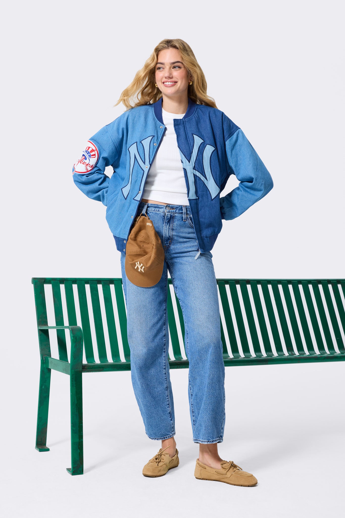 New York Yankees Denim Blocked Bomber Jacket – Terez.com