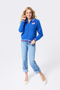 New York Giants Mixed Stitch Sweater Jacket in Blue