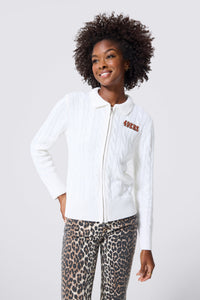 San Francisco 49ers Cable Knit Zip Up in White