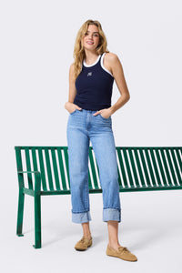 New York Yankees Contrast Trim Rib Tank in Navy