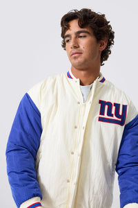 NY Giants Bomber Jacket in Sugar Swizzle and Blue