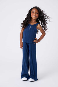 Girls Pointelle Flare Pant in Navy