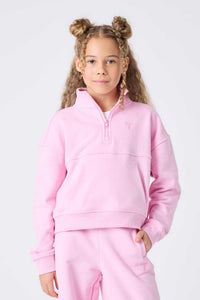 Girls Quarter Zip Sweatshirt in Candy Pink