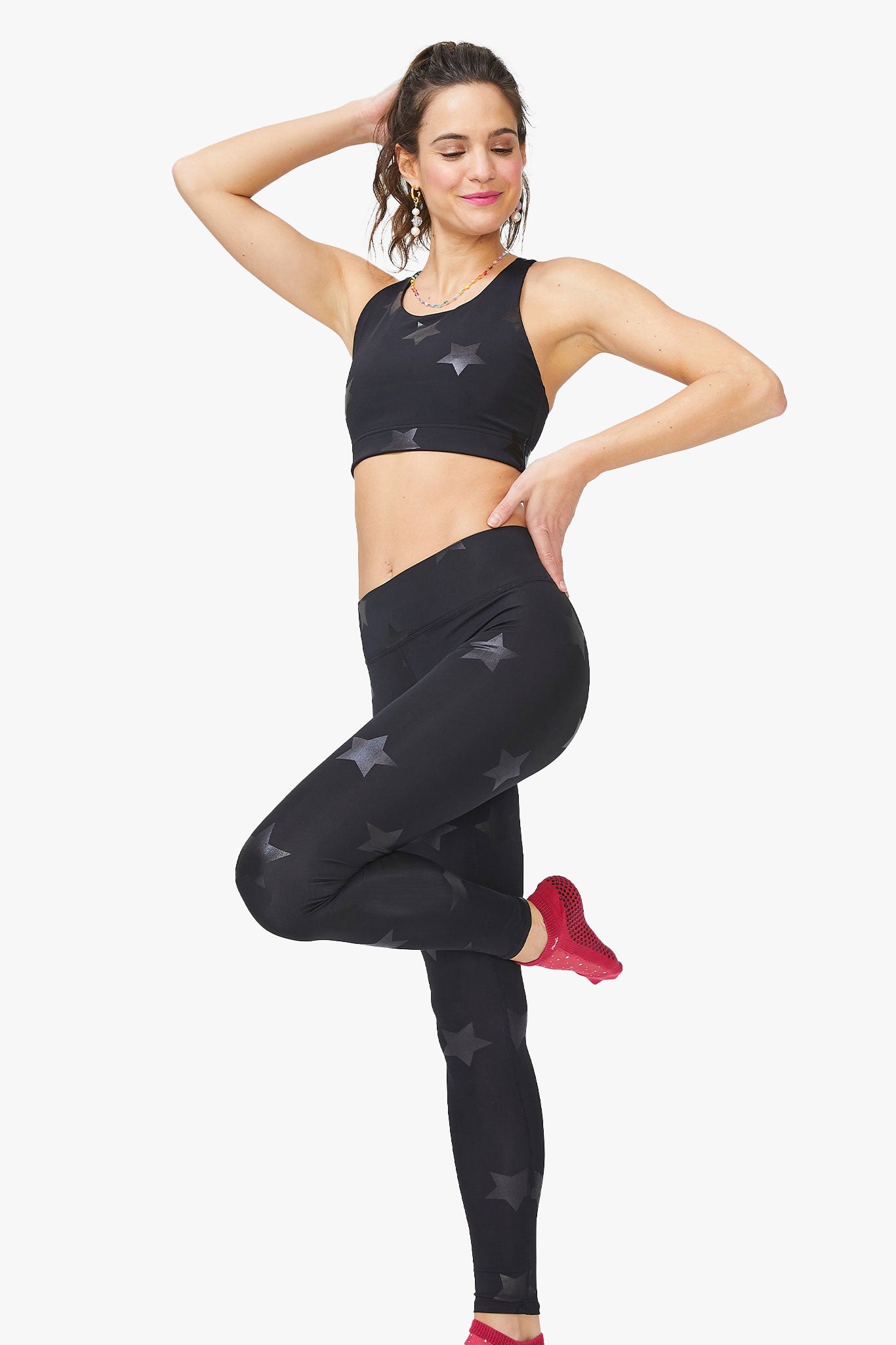 UpLift Leggings in Black Tonal Star Foil with Tall Band –