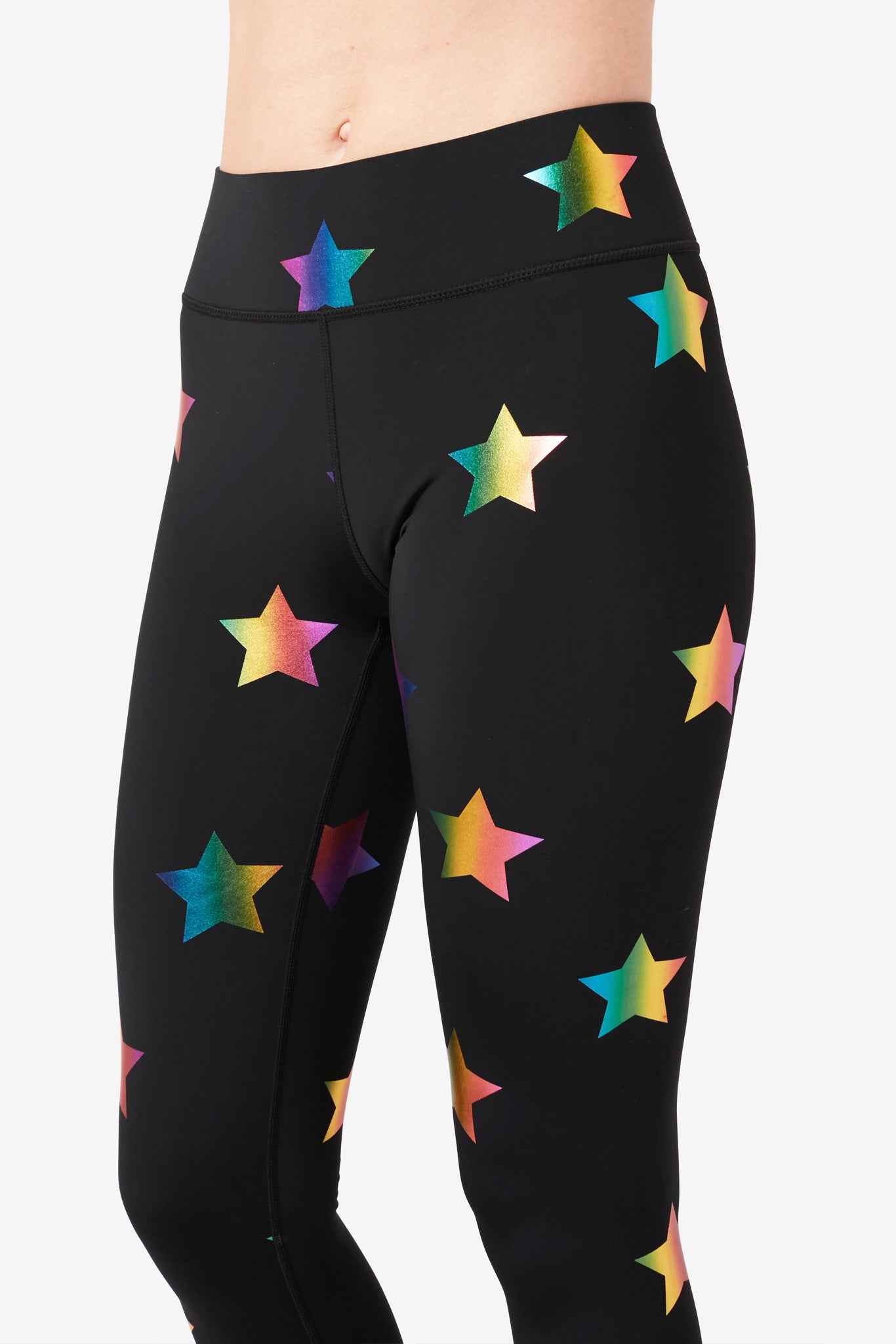 UpLift Leggings in Black Rainbow Star Foil with Tall Band