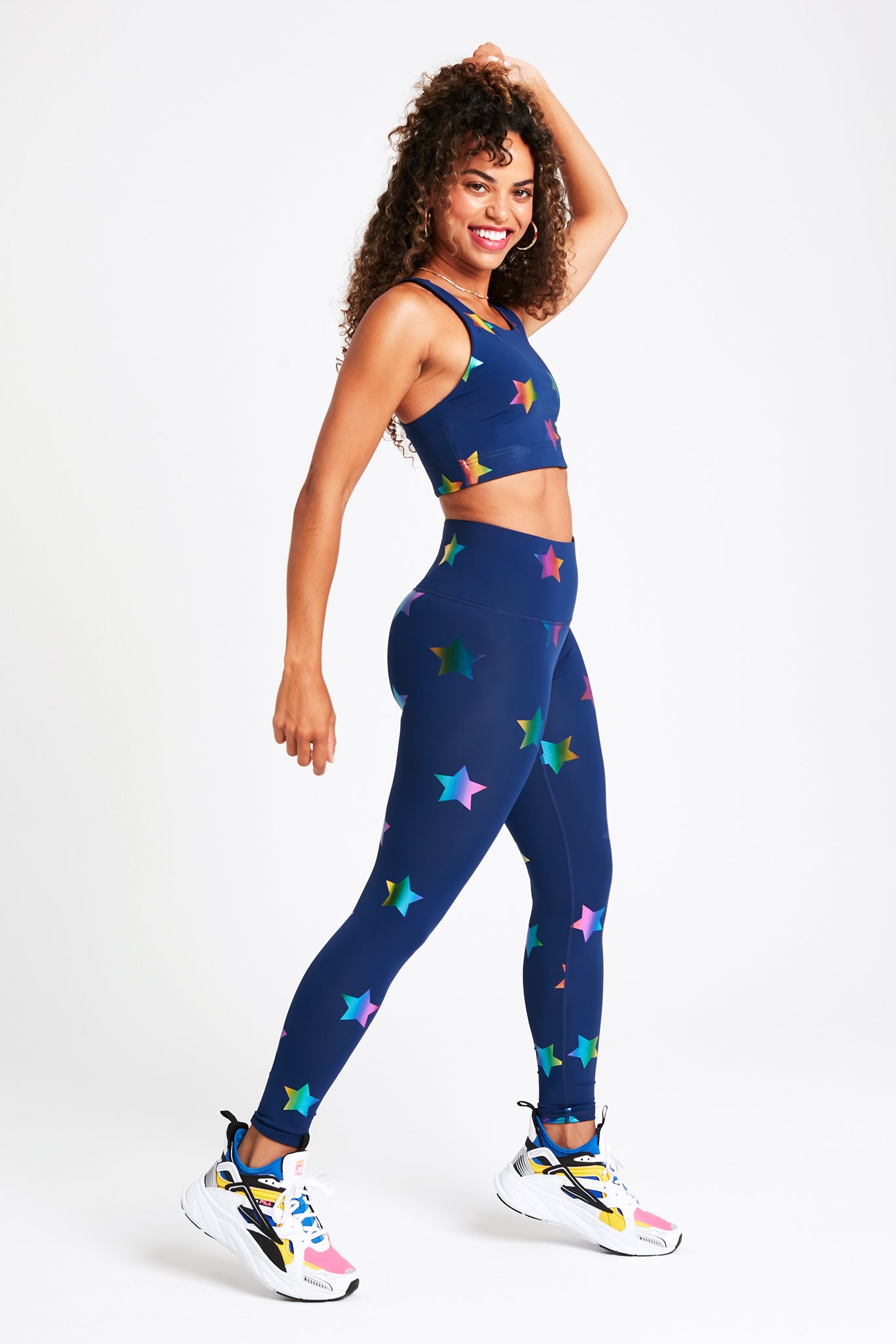 UpLift Leggings in Navy Rainbow Star Foil with Super-High Band –