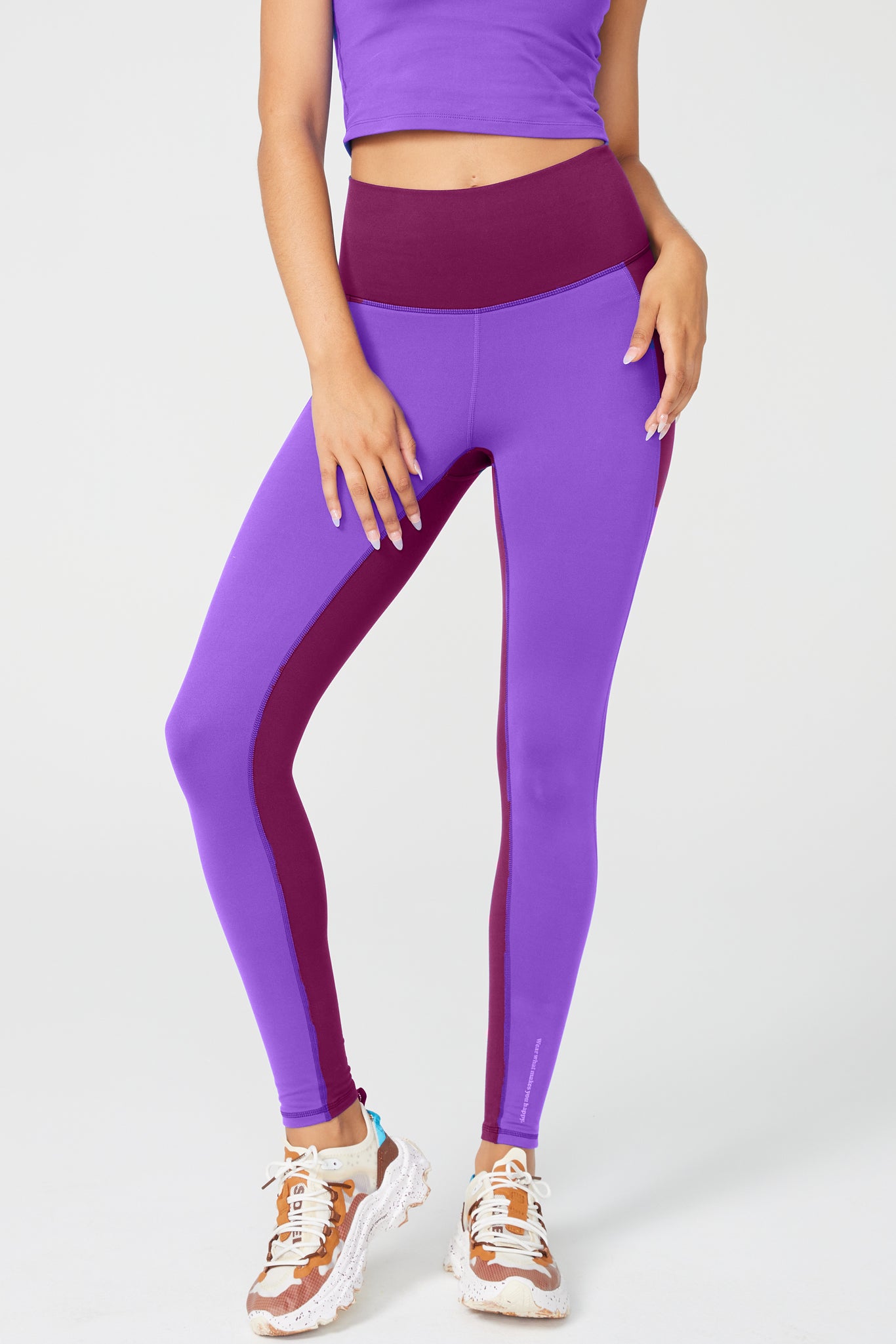 Colorblock TLC Leggings in Black Raspberry and Super Electric Purple –