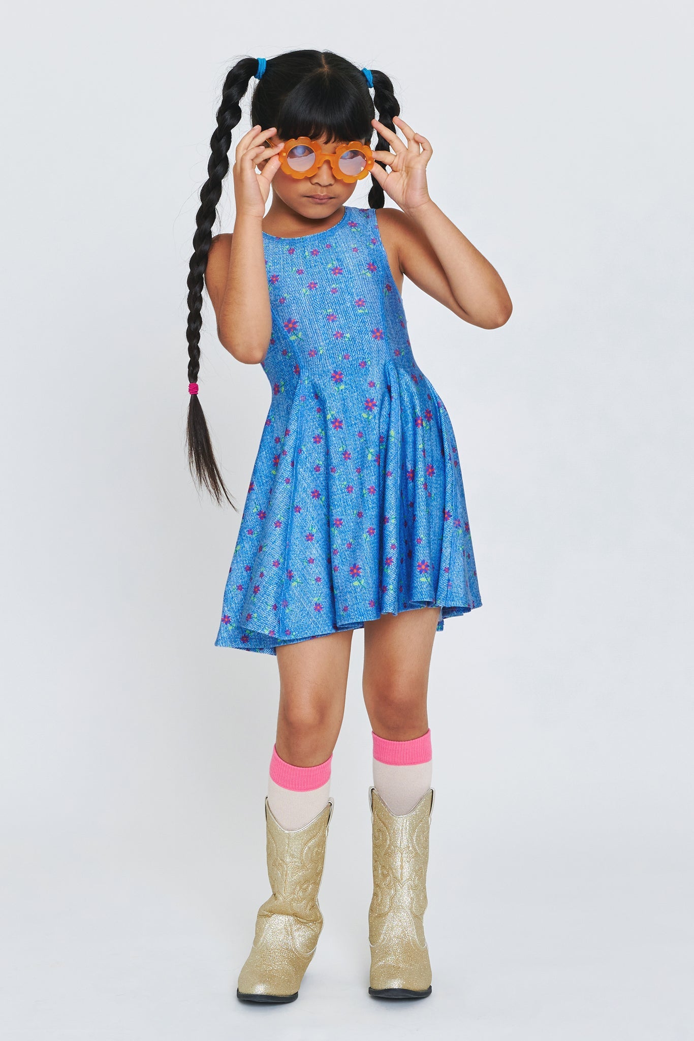 Floral online denim dress