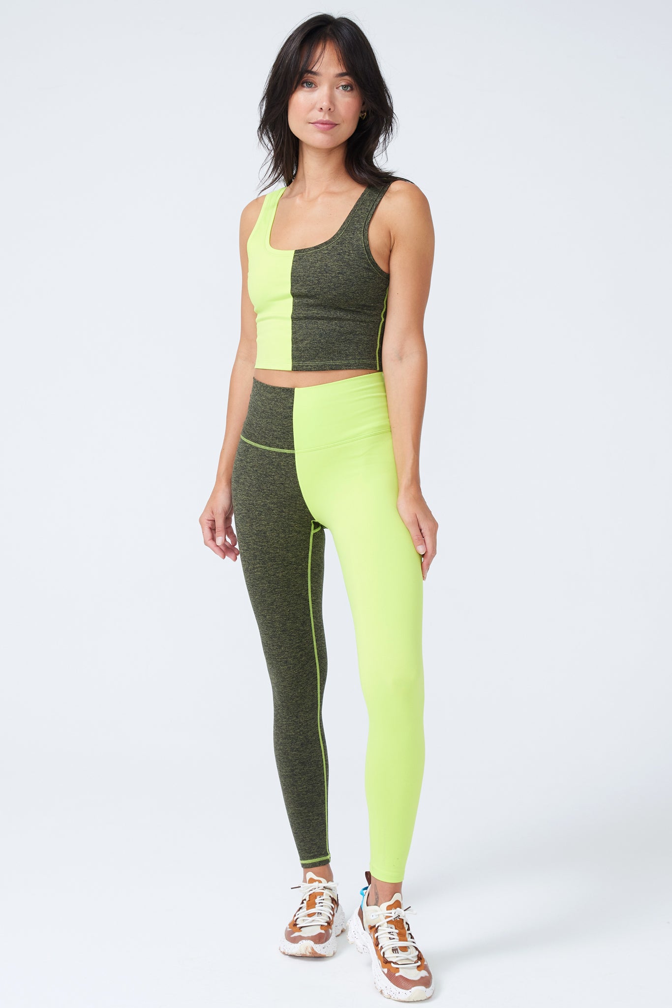 Two Tone TLC Leggings in Uniform Green and Acid Lime