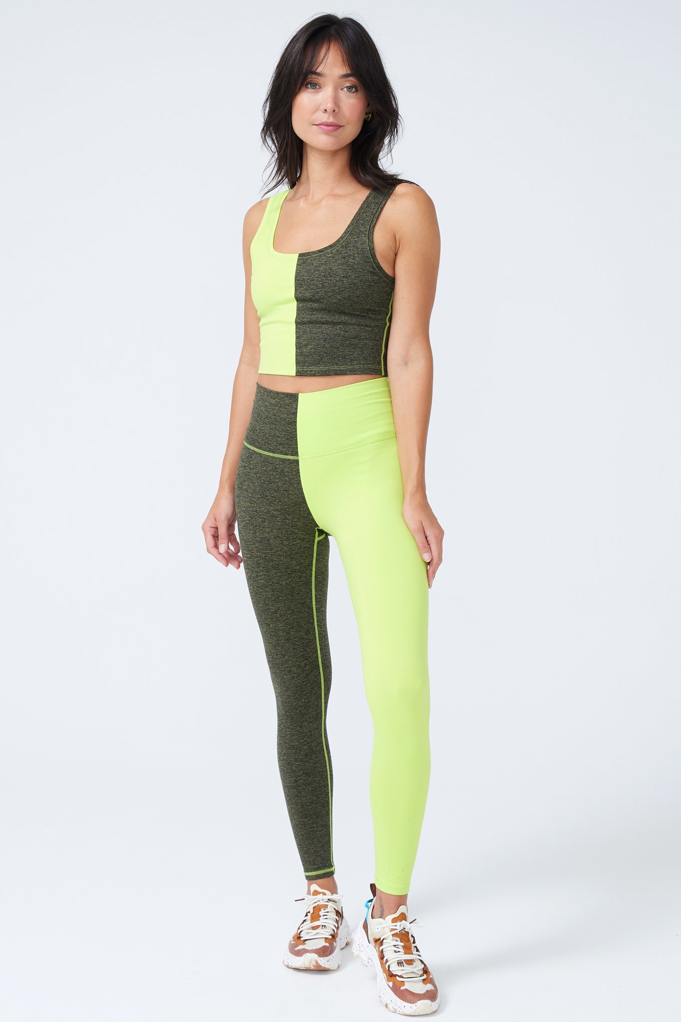 Two Tone TLC Leggings in Uniform Green and Acid Lime Terez