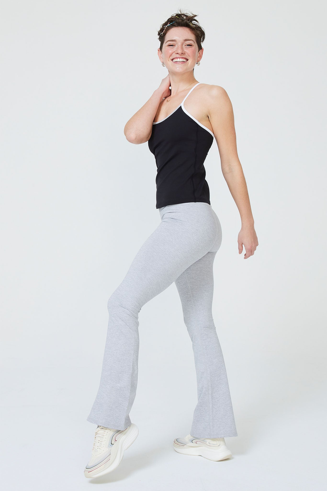 Womens Black And Grey Flare Gray Flare Leggings With Bell Bottom