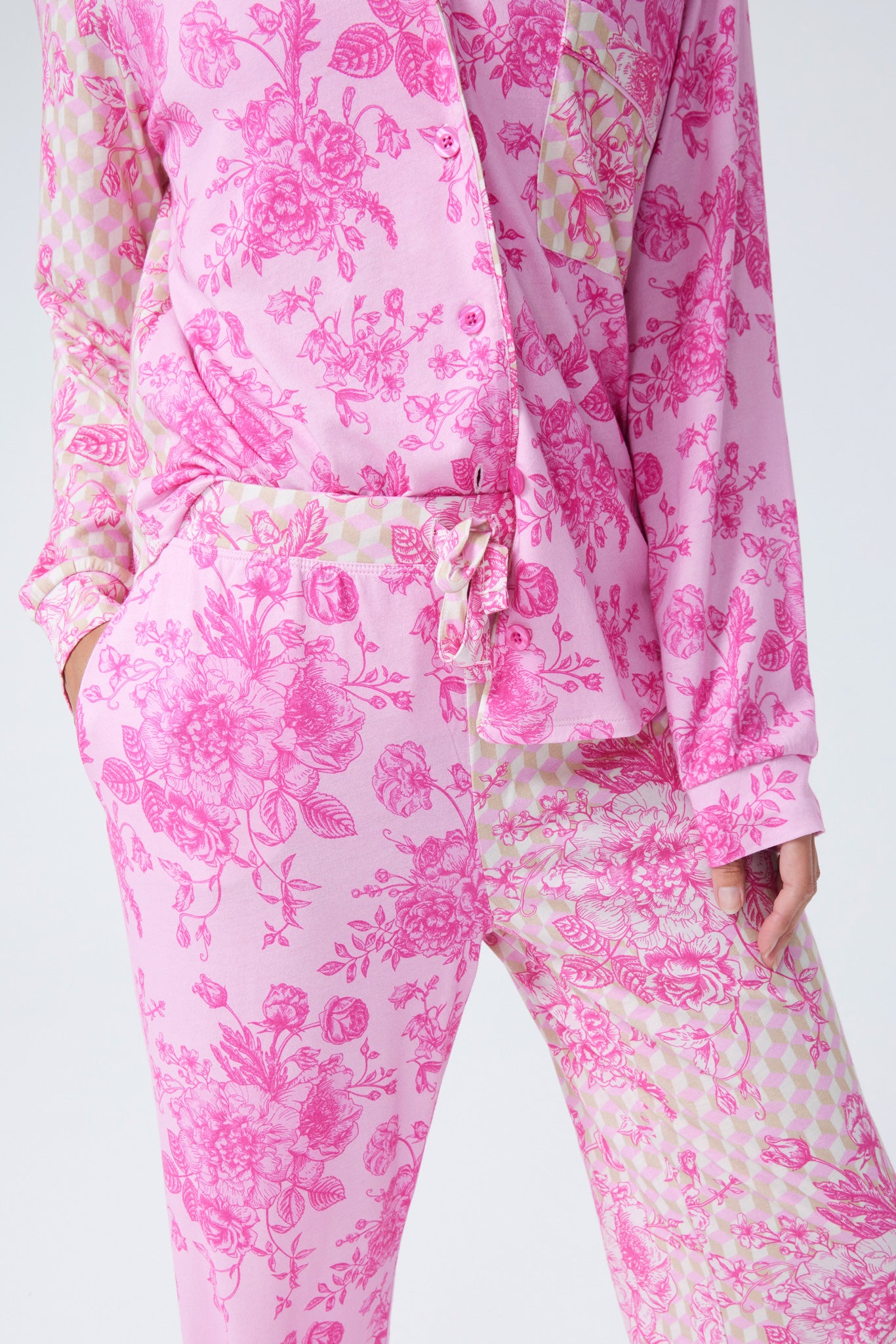 Pink Vintage Floral Flannel Pajama Set – La Cera™
