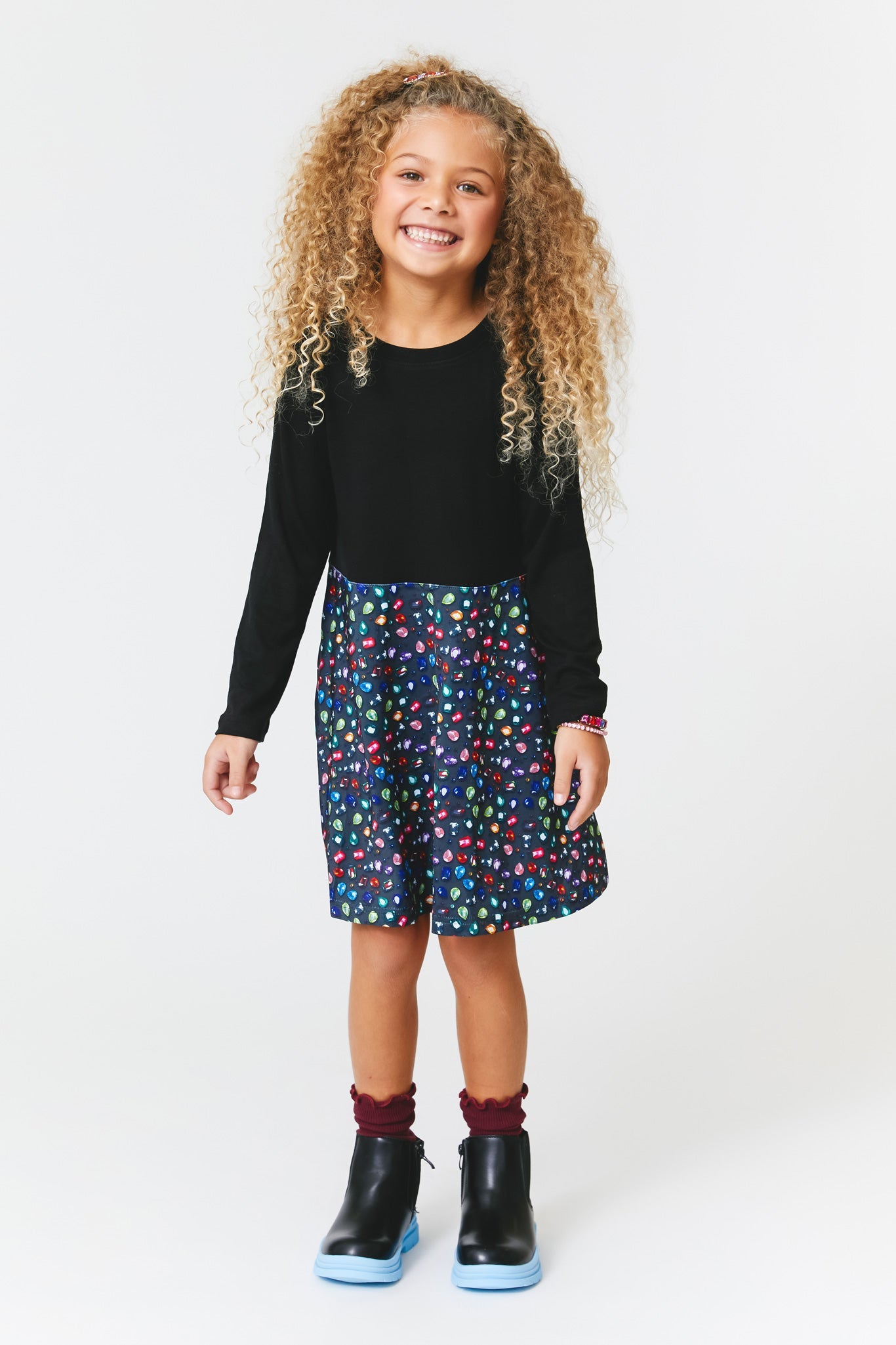 Kids Long Sleeve Dress in Rainbow Gems Rainbow Gems / 4 Kids Long Sleeve Dress in Rainbow Gems Rainbow Gems / 4