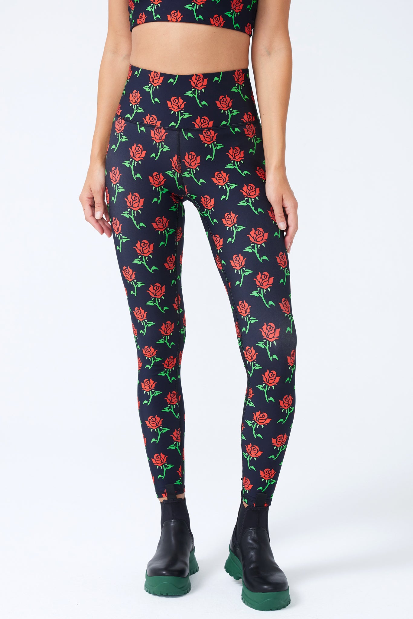 Valentines Day Rose Leggings for Women Printed Black Leggings With